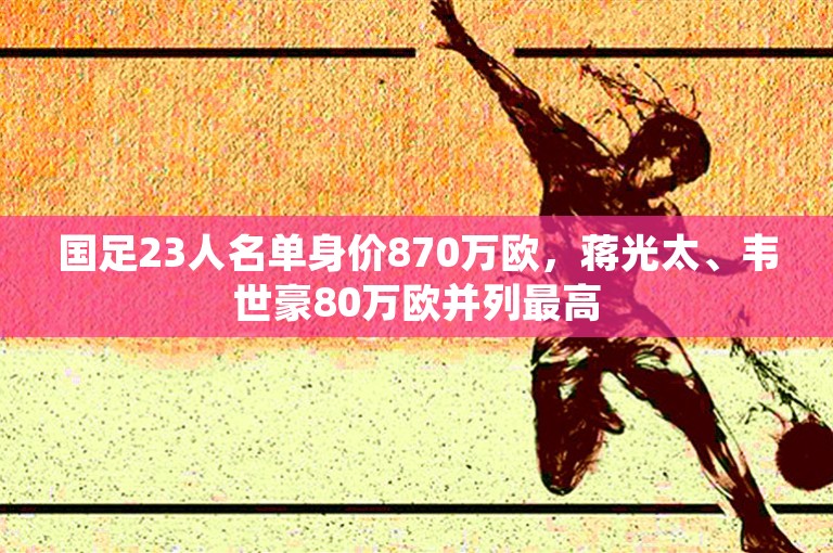 国足23人名单身价870万欧，蒋光太、韦世豪80万欧并列最高